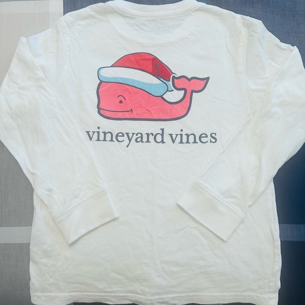 Vineyard Vines Kids White Long Sleeve Tee with Red Whale